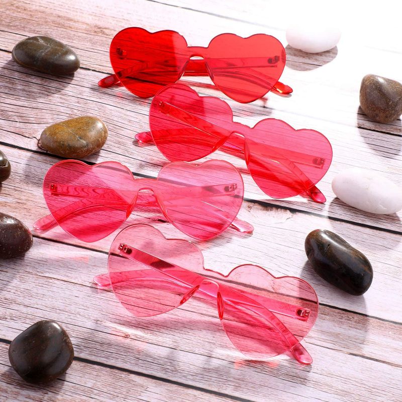 Photo 3 of 4 Pieces Heart Shaped Sunglasses for Women Men Valentine's Day Frameless Glasses