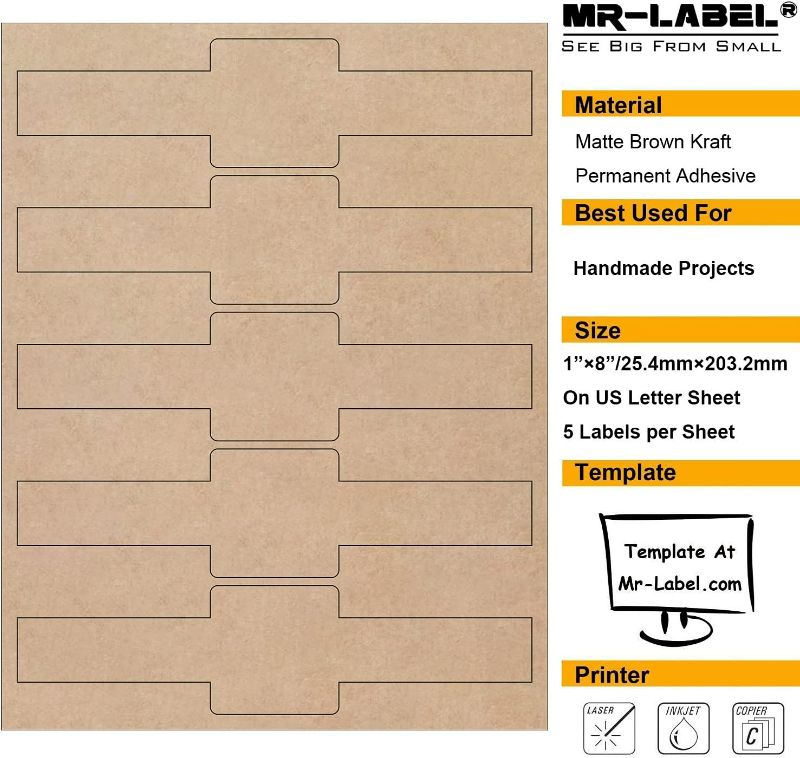 Photo 1 of (2 pack) Mr-Label 1”×8” Printable Natural Kraft Brown Wrap Label - Cigar Band Label - for Handmade Lotion Bars Bath Bombs | Gift Label - for Inkjet/Laser Printer (25 sheets/125 Labels)