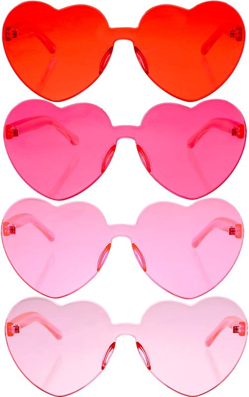 Photo 1 of 4 Pieces Heart Shaped Sunglasses for Women Men Valentine's Day Frameless Glasses