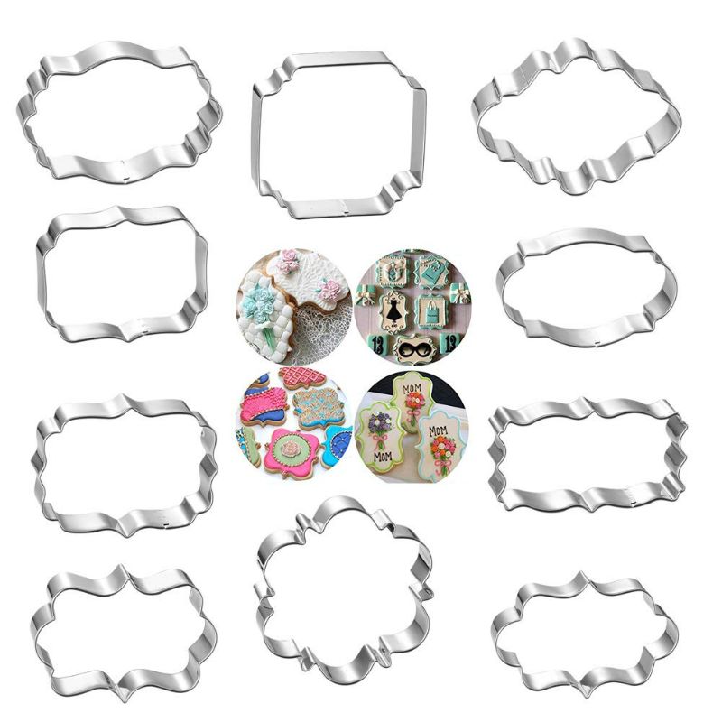 Photo 1 of 10 PCS Plaque Frame Cookie Cutters Set - Fondant Tiles Cutter Molds Set for Biscuit, Fruit, Bread Wedding and Birthday Graduation Party Decorations