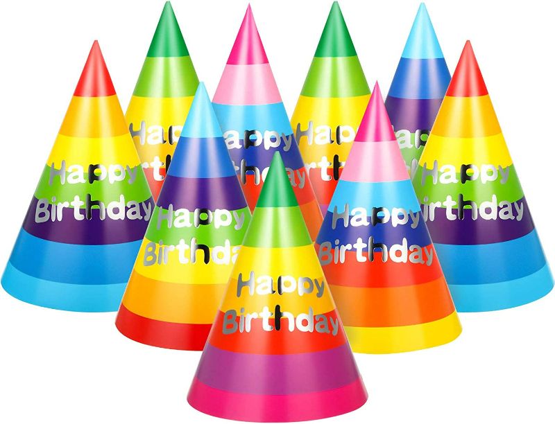 Photo 1 of (2 pack) Outus 20 Pieces Rainbow Party Hats Birthday Party Cone Hats Rainbow Birthday Hats for Kids Adults