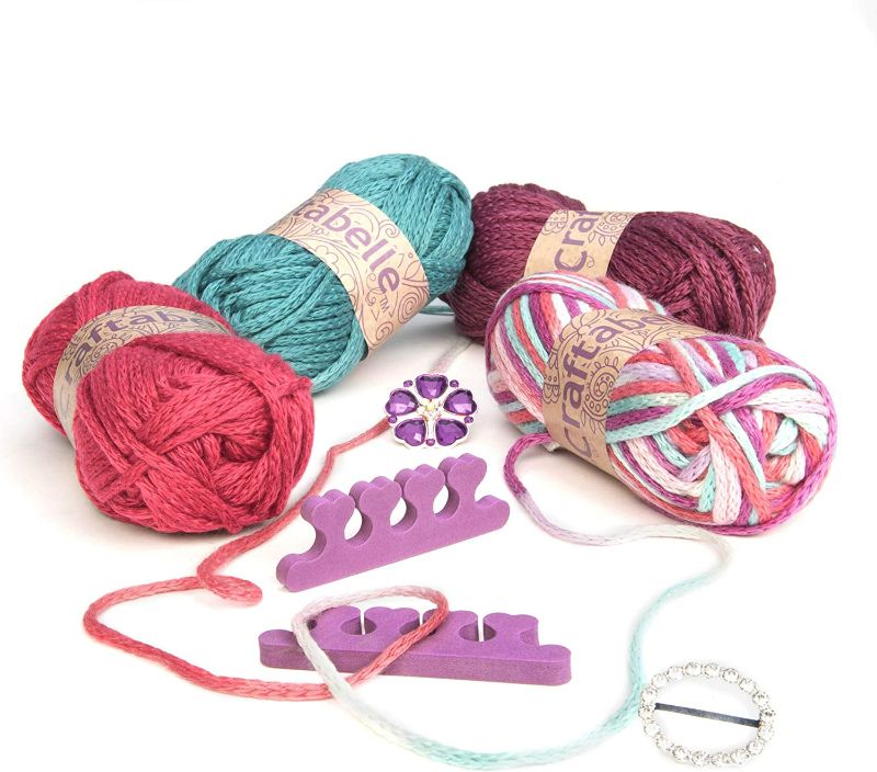 Photo 2 of Craftabelle – Finger Knit Creation Kit – Beginner Knitting Kit – 11pc Weaving Set with Yarn and Accessories – DIY Craft Kits for Kids Aged 8 Years +