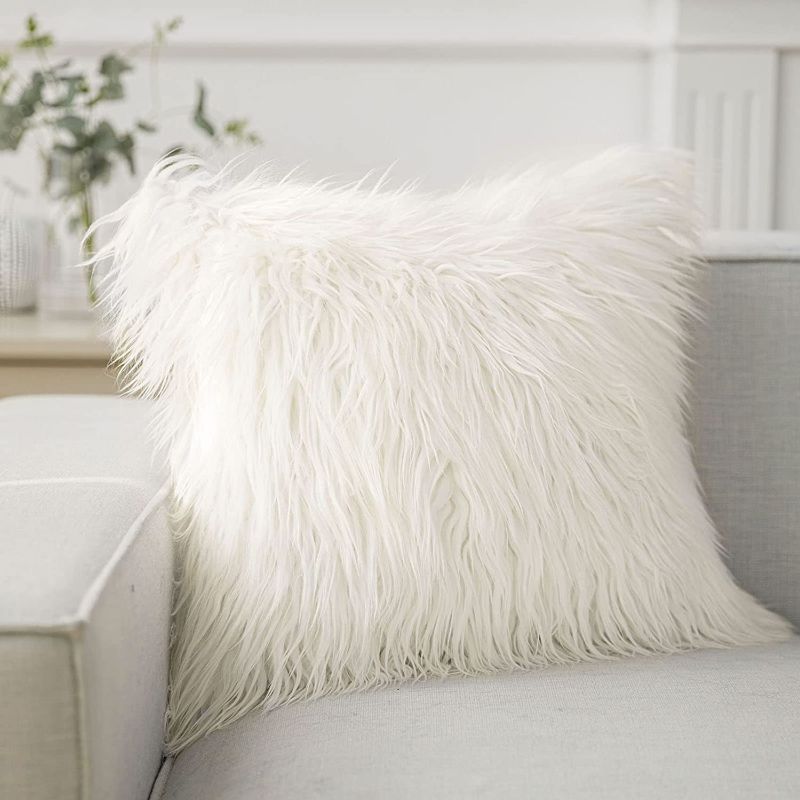 Photo 1 of Phantoscope Faux Fur Pillow Cover Decorative Fluffy Throw Pillow Mongolian Luxury Fuzzy Pillow Case Cushion Cover for Bedroom and Couch,Off-White 20 x 20 Inches