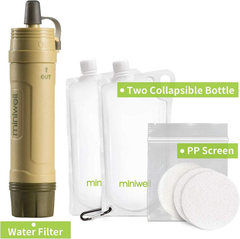 Photo 2 of miniwell Portable Water Filter 3 Stages Filtration with 2 Collapsible Bottle for Survival Kit or Go Bag L605B Water Filter with Bottles