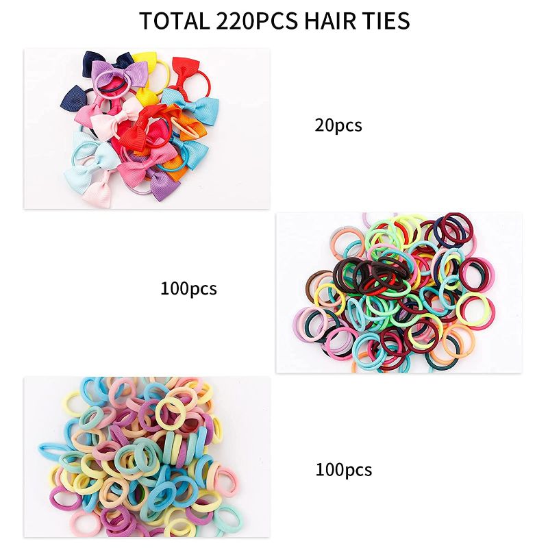 Photo 2 of (2 pack) SYGY 220PCS Baby Hair Ties for Girls, Toddler Hair Ties with Bows, Cotton Small Hair Ties Multicolor Elastic Hair Bands, Cute Hair Accessories Ponytail Holder for Infants Kids (3 Types)
