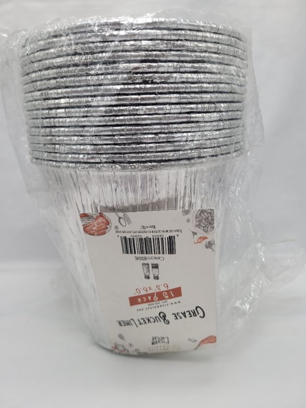 Photo 2 of (15 Pack) Grease Bucket Liner Compatible with Pit Boss Grills 67292 Foil, Oklahoma Joe's 9518545P06, Rec Tec Large Bucket & Other Grill Bucket Accessories l 6.3” x 6.0” l Disposable Aluminum