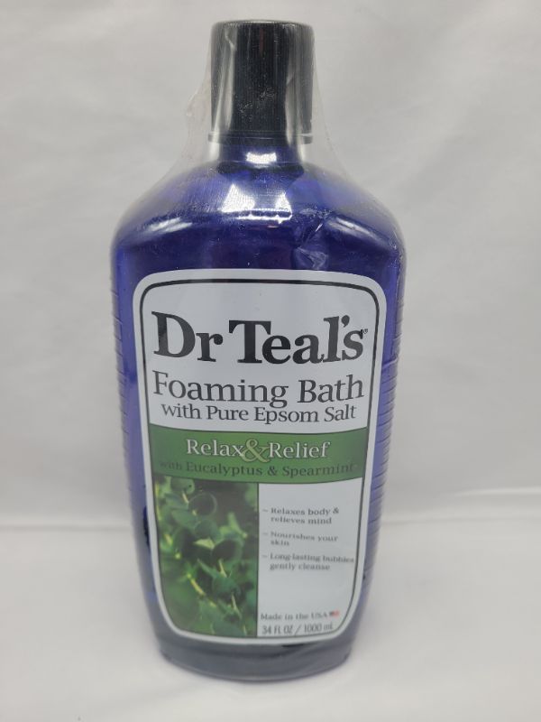 Photo 2 of Dr Teal's Foaming Bath (Epsom Salt), Eucalyptus Spearmint, 34 Fluid Ounce