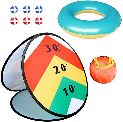 Photo 1 of AUBESTKER Pool Game Toys Inflatable Pool Ring Toss Game, Pool Party Games with Pool Rafts Floats Sticky Balls 24" Summer Toys Yard Games Birthday Gifts for Kids Teens Adults Cornhole Board Beach Toys