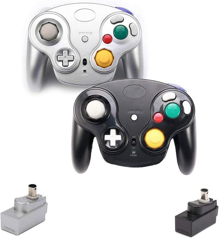 Photo 1 of VTone Wireless Gamecube Controller, 2 Pieces 2.4G Wireless Classic Gamepad with Receiver Adapter for Wii Gamecube NGC GC (Black and Silver)
