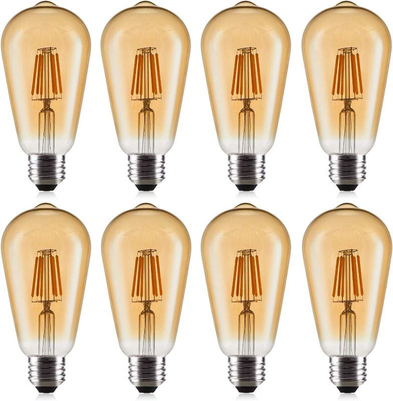 Photo 1 of OxyLED 8 Pack LED Edison Bulbs 60W Equivalent, 6W Vintage Style LED Filament Light Bulbs, E26 Medium Base, Non-Dimmable, Warm White 2700K, Antique ST64 Amber Glass Bulb for Bathroom Kitchen Christmas