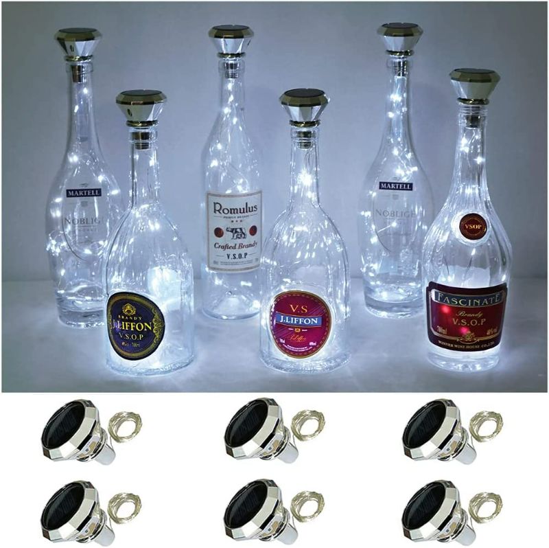 Photo 1 of Solar Wine Bottle Lights, 6 Pack 20LED Solar Powered Diamond Cork Lights, Waterproof Outdoor Fairy String Light for Garden, Patio, Party, Wedding, Holiday Decor
