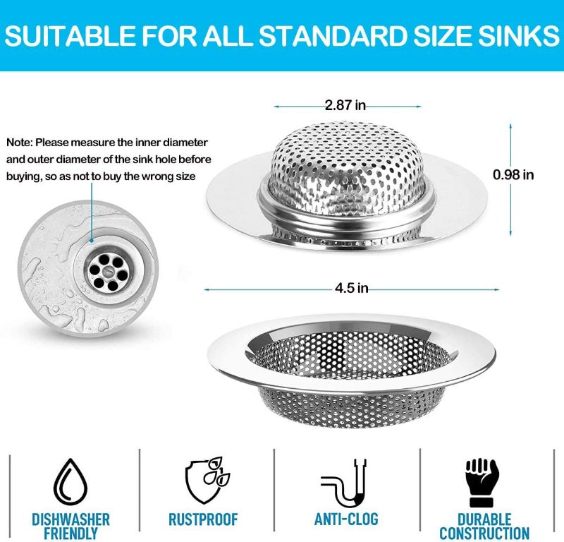 Photo 2 of Aibeide 2 Pcs Kitchen Sink Strainer, 4.5 Inch Diameter Stainless Steel Slop Basket Filter Trap, Bathroom Anti Clogging Sink Drain Strainer, for Kitchen Sink, Bathroom Bathtub,Balcony Drain Drain Hole