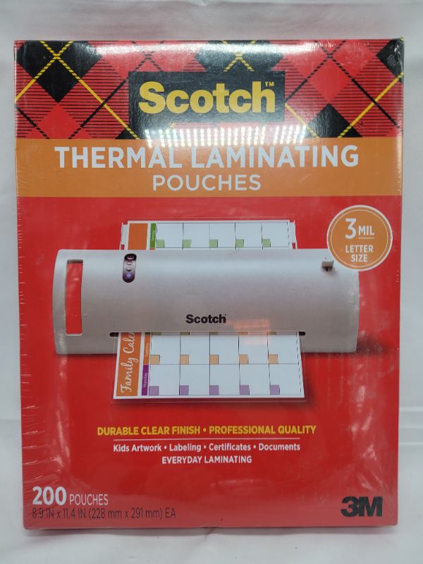 Photo 2 of Scotch Letter Size Thermal Laminating Pouches 3 mil 11 2/5 x 8 9/10 200 per Pack