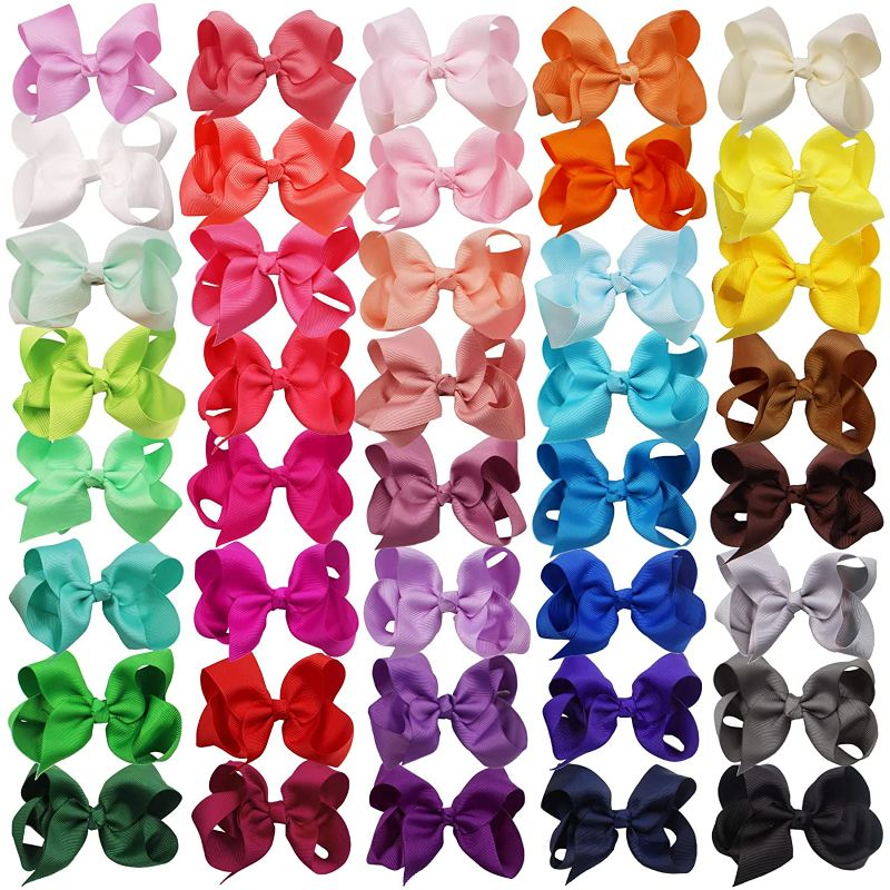 Photo 1 of WillingTee 40colors 4.5" Hair Bows for Girls Grosgrain Ribbon Big Hair Bows Alligator Clips Hair Accessories for Baby Girls Infants Toddlers Teens Kids Children 20 Colors in Pairs