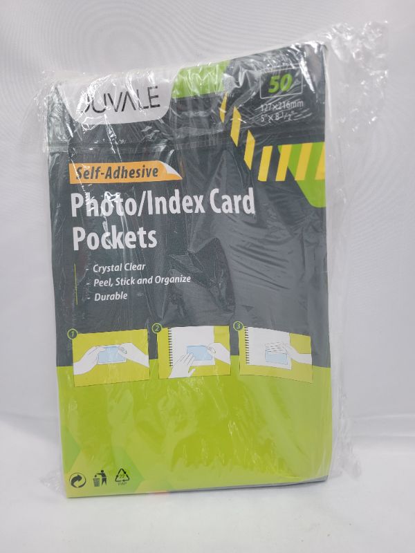 Photo 2 of 50 Pack Clear Adhesive Pockets for Index Card Sleeves and Planners, Plastic Label Holder for Note Cards (5x8 In)