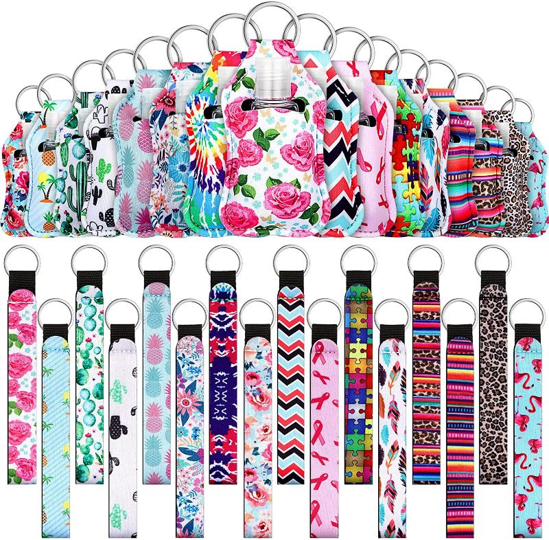 Photo 1 of 54 Pieces Empty Travel Bottles with Keychain Holder Set Include Portable Refillable Travel Bottle Container Reusable Neoprene Bottle Holders Wristlet Keychain (Assorted Style)