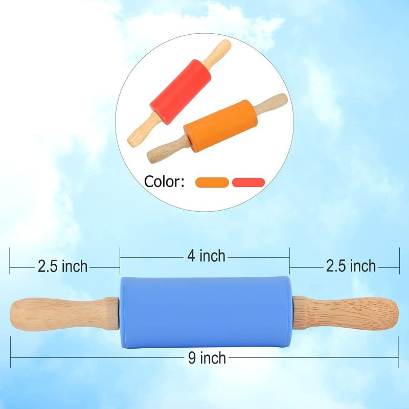 Photo 3 of (2 pack) Mini Silicone Rolling Pin for Kids,Non-stick Surface Wood Handle,9-inch 2 Pack