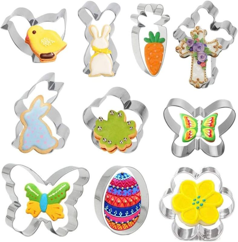 Photo 1 of W-sugars Easter Cookie Cutter Set,With Plum Blossom,Lily,Rabbit,Butterfly,Chicken,Egg,Cross,Radish and Other Shapes,Stainless Steel Sugar Cube Cookie Cutter,Holiday Party Food Baking.