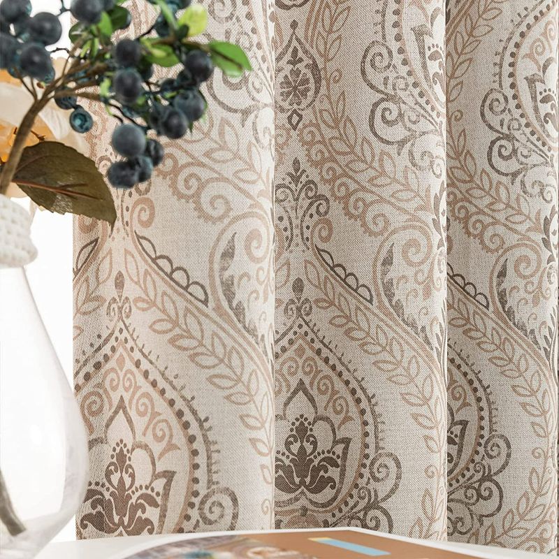 Photo 1 of jinchan Damask Print Curtains for Living Room Drapes Multicolor Medallion Flax Window Curtain Panels for Bedroom 2 Panels 54 Inch Long Taupe on Beige