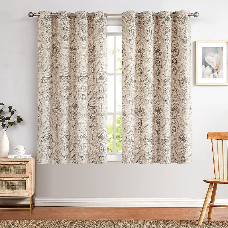 Photo 2 of jinchan Damask Print Curtains for Living Room Drapes Multicolor Medallion Flax Window Curtain Panels for Bedroom 2 Panels 54 Inch Long Taupe on Beige