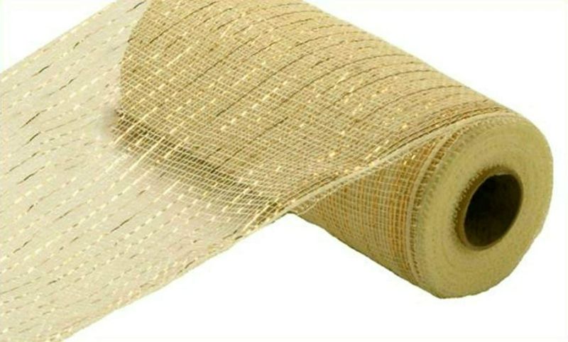 Photo 1 of 10 inch x 30 feet Deco Poly Mesh Ribbon - Cream with Gold Foil