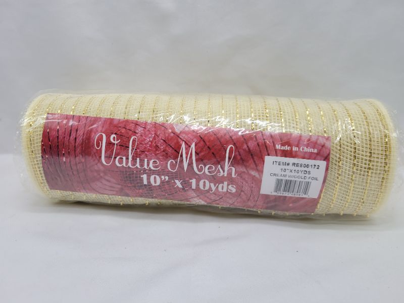 Photo 3 of 10 inch x 30 feet Deco Poly Mesh Ribbon - Cream with Gold Foil