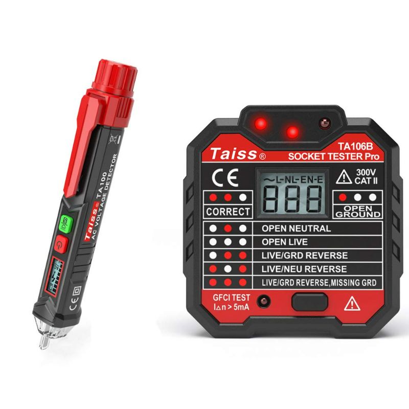 Photo 1 of Twidec/Voltage Tester Pen Non-Contact with LED Flashlight + GFCI Outlet Tester Power Socket Automatic Electric Circuit Polarity Voltage Detector Wall Plug Breaker Finder TA100+TA106B