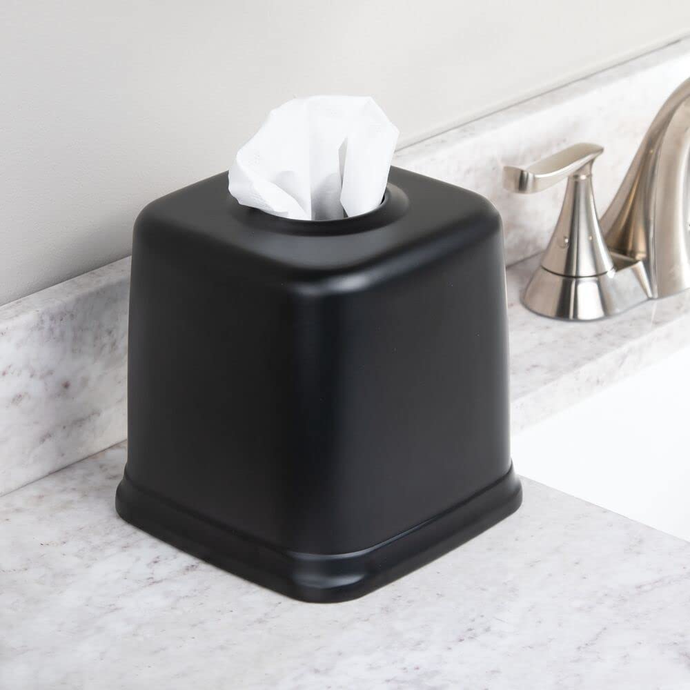 Photo 2 of mDesign Square Metal Paper Facial Tissue Box Cover Holder for Bathroom Vanity Countertops, Bedroom Dressers, Night Stands, Home Office, Desks, Tables - Black