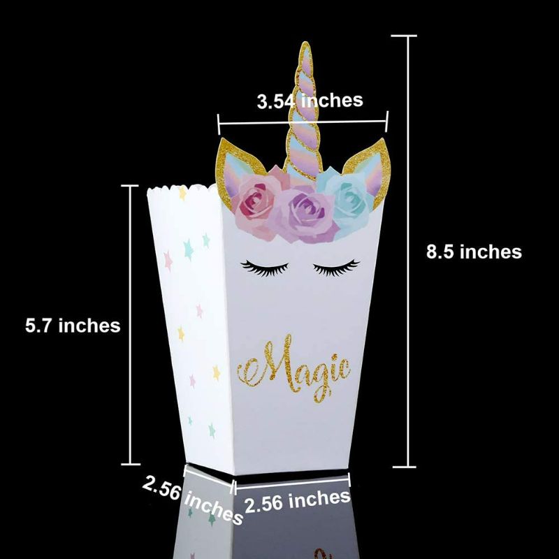 Photo 3 of MOHLX 24Pcs Unicorn Birthday Party Supplies Unicorn Popcorn Box Snack Treat Box Candy Cookie Container For Baby Shower, Bridal Shower, Unicorn Theme Party Favors Decoration