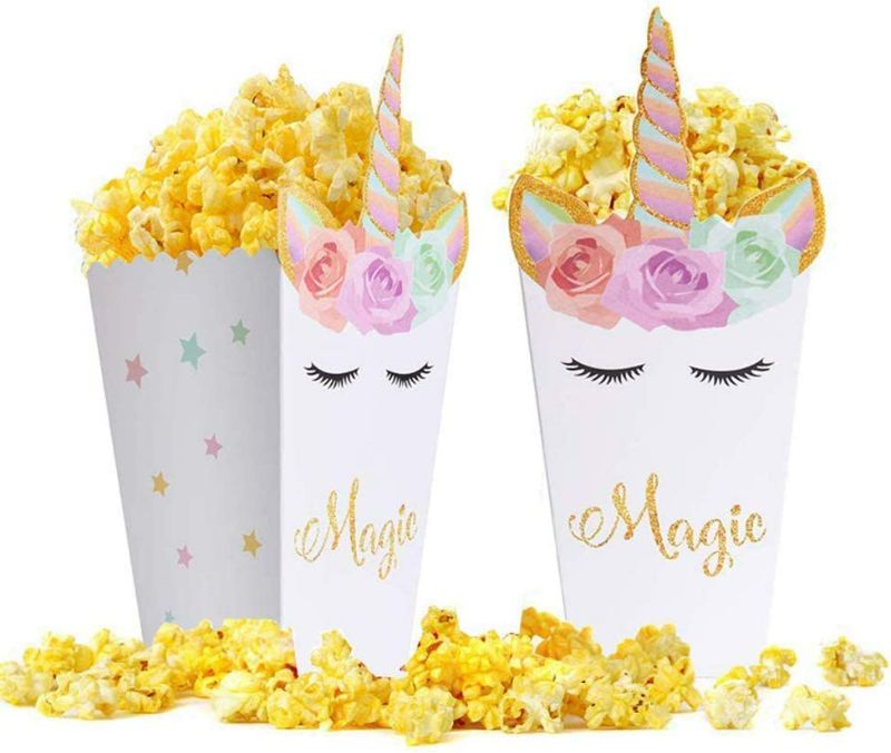 Photo 2 of MOHLX 24Pcs Unicorn Birthday Party Supplies Unicorn Popcorn Box Snack Treat Box Candy Cookie Container For Baby Shower, Bridal Shower, Unicorn Theme Party Favors Decoration