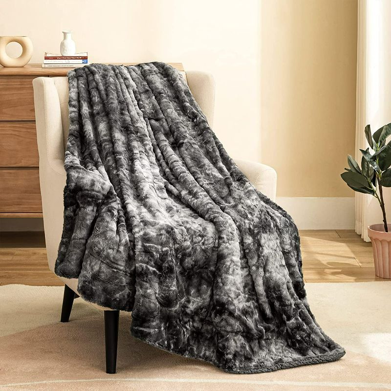 Photo 1 of HBlife Luxury Soft Faux Fur Throw Blanket 50 X 60 Inches, Solid Reversible Lightweight Shaggy Fuzzy Blanket Plush Fluffy Cozy Decoration Throw Blankets for Couch and Living Room, Tye Die Black