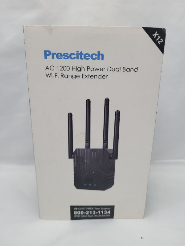 Photo 1 of Prescitech WiFi Range Extender X12, Covers Up to 1500 Sq Ft and 25 Devices with AC1200 Dual Band Wireless Signal Booster, Internet Repeater, Extends Wi-Fi to Home & Garden