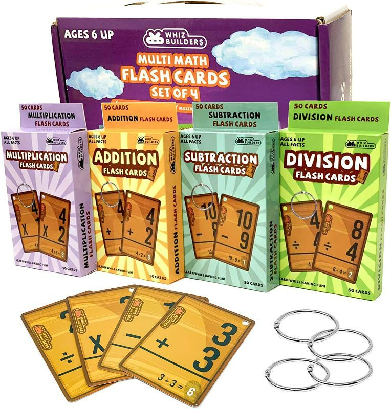 Photo 1 of Math Flash Cards 208: Addition & Subtraction Flash Cards, 0-20 Flash Cards, Multiplication & Division Flash Cards, 4 Rings - Math Facts Flash Cards - Kindergarten,1st, 2nd, 3rd, 4th, 5th & 6th Grade