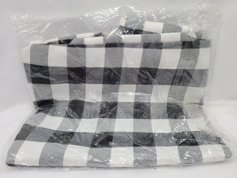 Photo 2 of Black and White Plaid Rectangle Tablecloth, Checkered Gingham Buffalo Washable Polyester Tablecloth, 47 x 60 Inch, Home, Kitchen, Dinner, Parties, Indoor, Outdoor, Buffet Tablecloth, Table Cover 47 x 60 (120 x 150 cm) Black & White