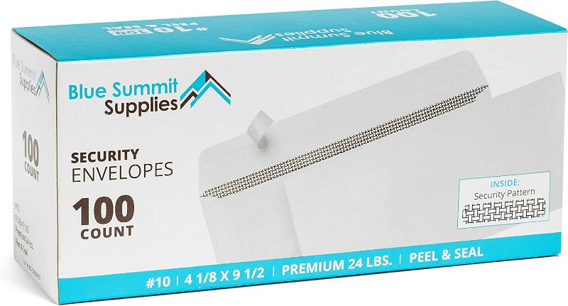 Photo 1 of Blue Summit Supplies llc 100#10 Self Seal Security Envelopes-Designed for Secure Mailing-Security Tinted with Printer Friendly Design- 4 1/8 x 9 ½’’-(100 Pack)