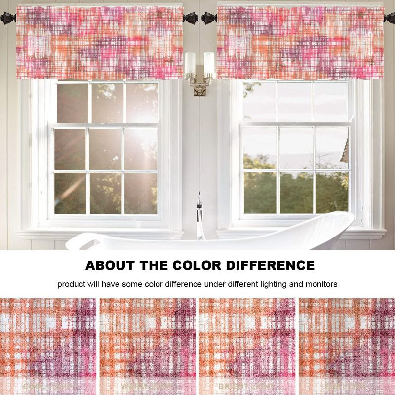 Photo 3 of BaoNews Watercolor Abstract Geometric Kitchen Valances for Windows,Pink Art Plaid Blackout Valances Curtains Multilayer Polyester Drapes for Kitchen Bedroom 1 Pack 52X18 Inches