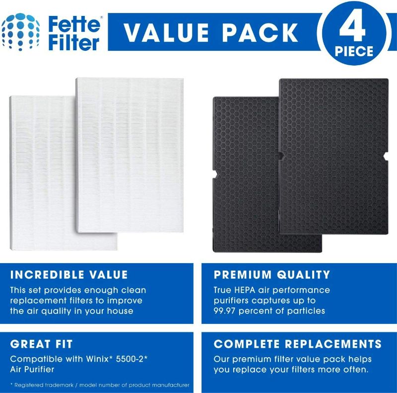 Photo 2 of Fette Filter - 2 Premium H True HEPA Replacement Filter Sets Compatible with Winix 116130 Filter H for Winix Air Purifiers Model # 5500-2 & AM80 - (2 HEPA Filters + 2 Carbon Filters)