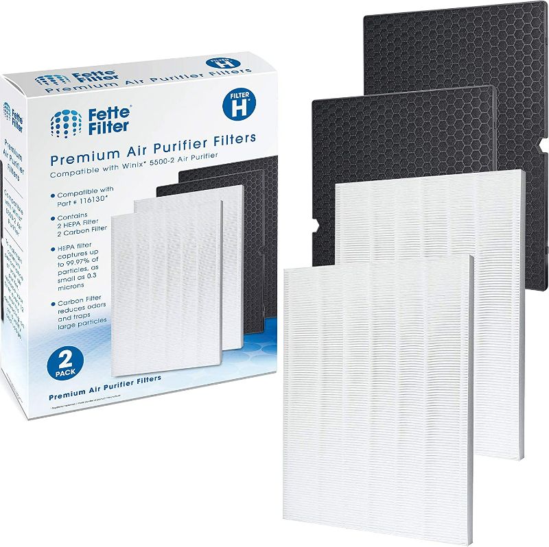 Photo 1 of Fette Filter - 2 Premium H True HEPA Replacement Filter Sets Compatible with Winix 116130 Filter H for Winix Air Purifiers Model # 5500-2 & AM80 - (2 HEPA Filters + 2 Carbon Filters)