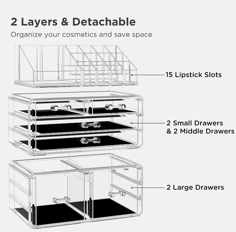 Photo 2 of HBlife Makeup Organizer 3 Pieces Acrylic Cosmetic Storage Drawers and Jewelry Display Box, Clear