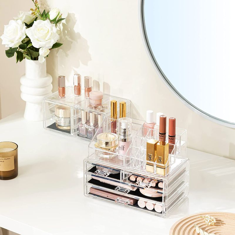 Photo 3 of HBlife Makeup Organizer 3 Pieces Acrylic Cosmetic Storage Drawers and Jewelry Display Box, Clear