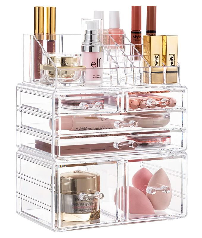 Photo 1 of HBlife Makeup Organizer 3 Pieces Acrylic Cosmetic Storage Drawers and Jewelry Display Box, Clear