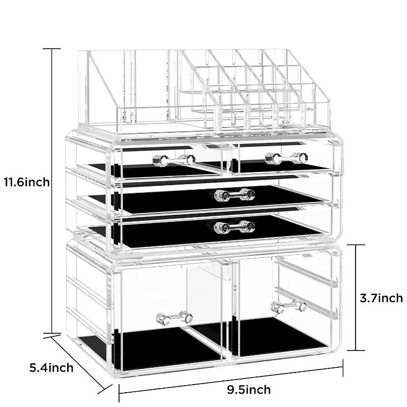 Photo 4 of HBlife Makeup Organizer 3 Pieces Acrylic Cosmetic Storage Drawers and Jewelry Display Box, Clear