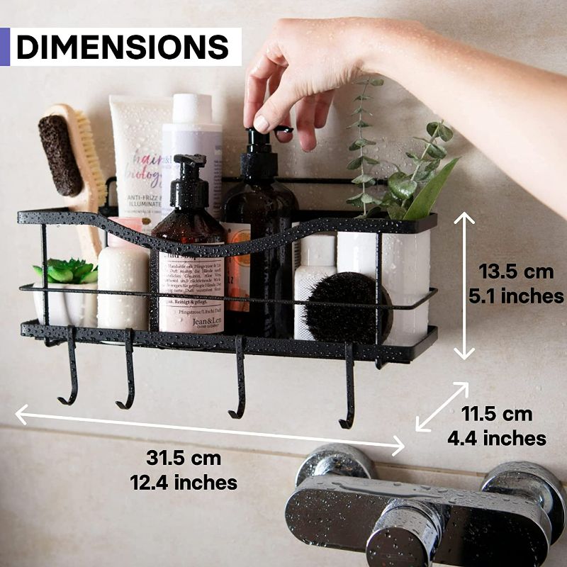 Photo 4 of KINCMAX Shower Caddy, Rustproof SUS304 Stainless Steel, Adhesive Wall Mount Drill-Free Baskets with Hooks (Matte Black)