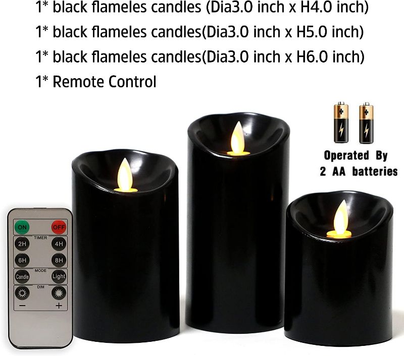 Photo 3 of Kitch Aroma Black flameless Candles, Halloween Black Battery Operated LED Pillar Candles with Remote Control,Pack of 3