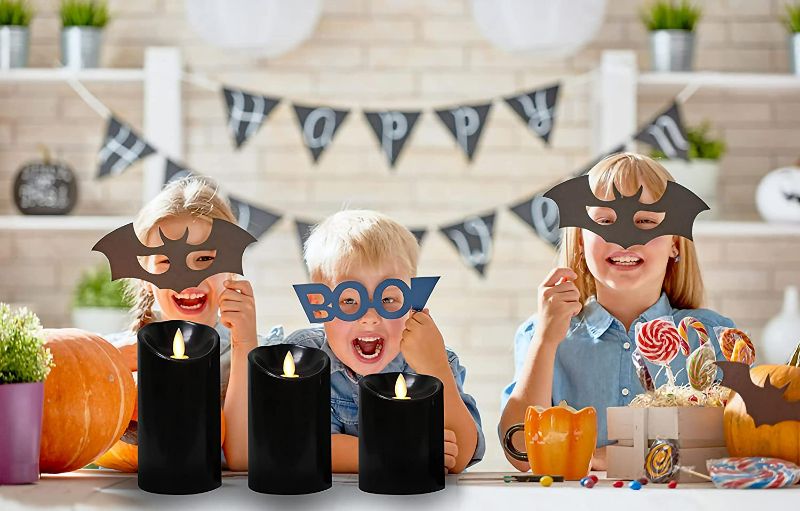 Photo 2 of Kitch Aroma Black flameless Candles, Halloween Black Battery Operated LED Pillar Candles with Remote Control,Pack of 3