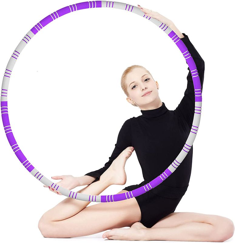 Photo 1 of Gesofy Exercise Hoop for Adults, Weighted Fitness Hoop for Exercise, 8 Section Detachable Exercise Hoop, Adjustable Weight Workout Hoops for Women Lose Weight Indoor/Outdoor-Purple/Gray