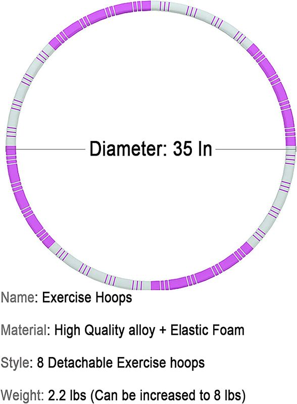 Photo 5 of Gesofy Exercise Hoop for Adults, Weighted Fitness Hoop for Exercise, 8 Section Detachable Exercise Hoop, Adjustable Weight Workout Hoops for Women Lose Weight Indoor/Outdoor-Purple/Gray
