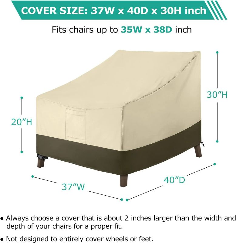 Photo 3 of SunPatio Outdoor Patio Chair Covers 2 Pack, Durable Waterproof Lounge Deep Seated Chair Cover, UV Resistant Oversized Club Chair Cover, Patio Furniture Covers, Beige and Olive, 37W x 40D x 30H Inch