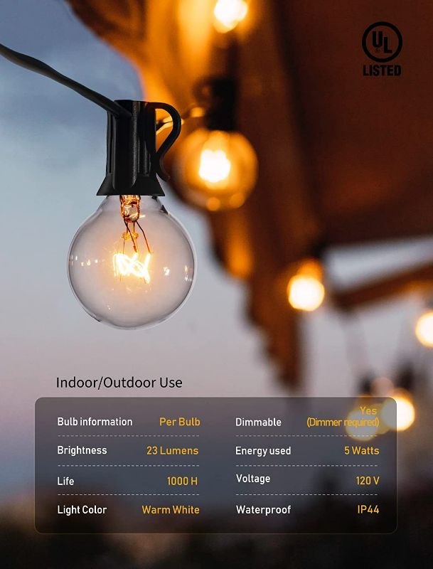 Photo 3 of Outdoor String Light 50Feet G40 Globe Patio Lights with 52 Edison Glass Bulbs(2 Spare), Waterproof Connectable Hanging Christmas Lights for Backyard Porch Balcony Party Xmas Decor, E12 Socket, Black