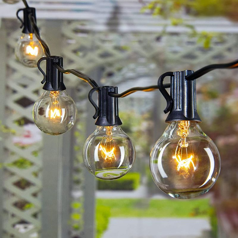 Photo 1 of Outdoor String Light 50Feet G40 Globe Patio Lights with 52 Edison Glass Bulbs(2 Spare), Waterproof Connectable Hanging Christmas Lights for Backyard Porch Balcony Party Xmas Decor, E12 Socket, Black